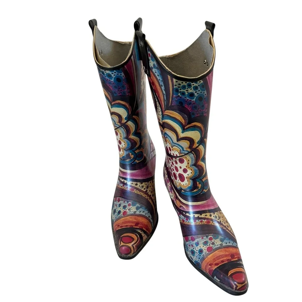 J. Peterman Nomad Yippy‎ Rain Boots Womens 7 Monet Western Cowgirl